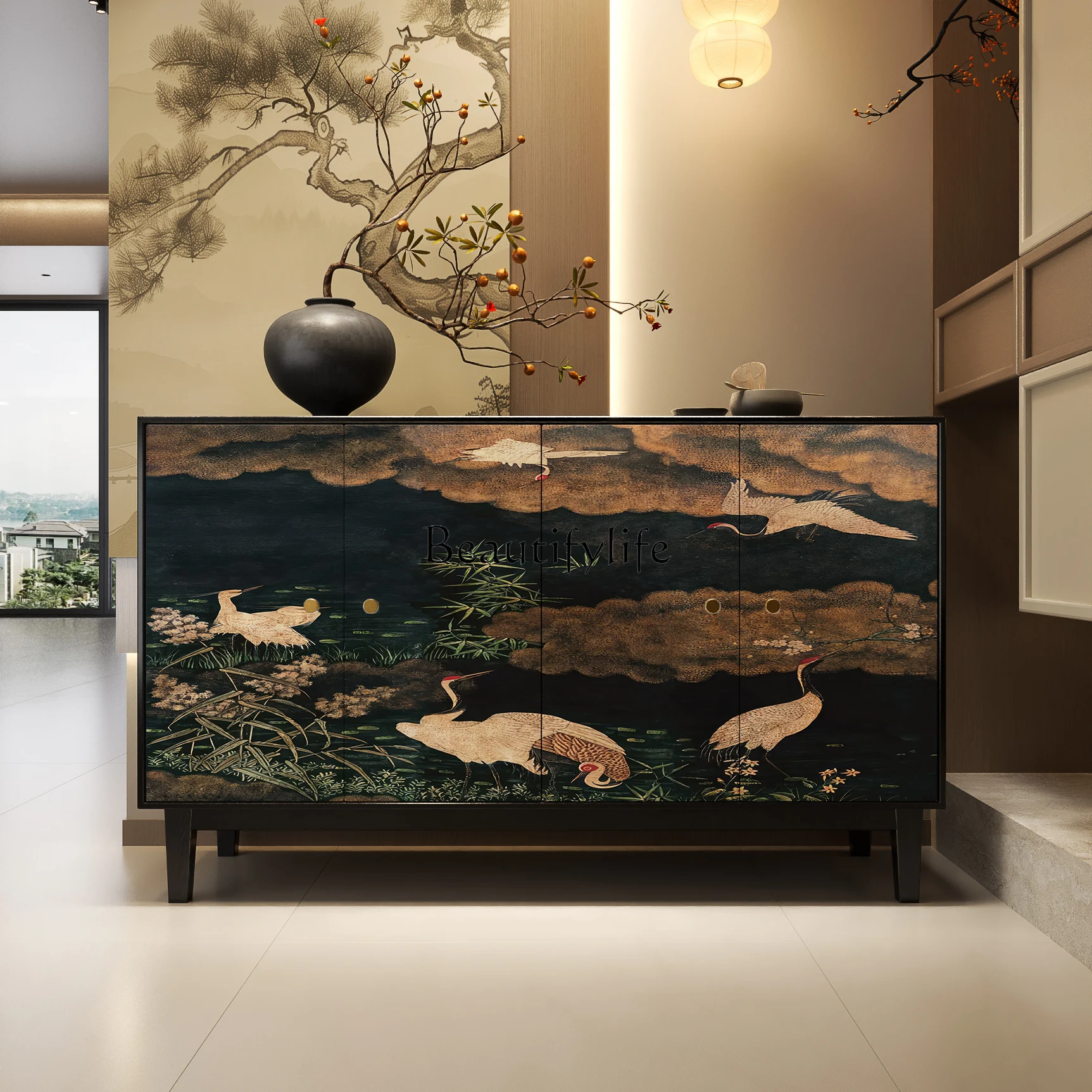 خزانة تقسيم المدخل الجديدة على الطراز الصيني، خزانة كلاسيكية لغرفة المعيشة العتيقة المتوسطة #5