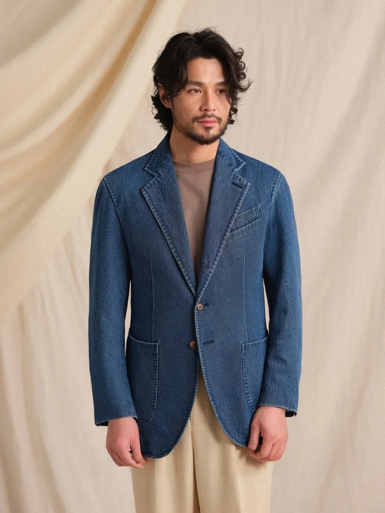CULTUM100 Cotton Italian Style Men's Casual Vintage Suit Jacket Washable Non-structured Business Casual Long Sleeve Coat