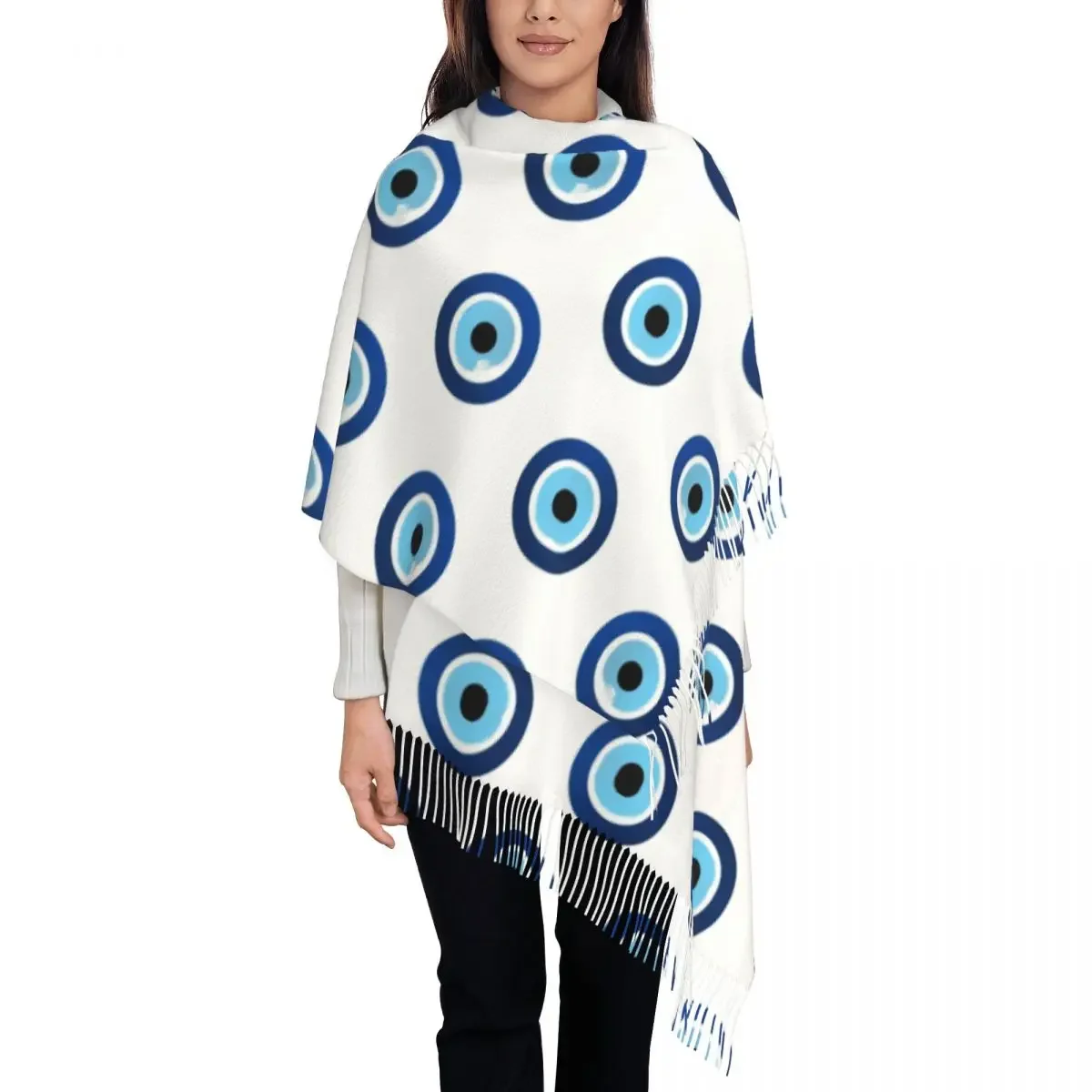 Custom Printed Greek Evil Eye Hamsa Scarf Women Men Winter Fall Warm Scarves Nazar Amulet Boho Charm Shawl Wrap