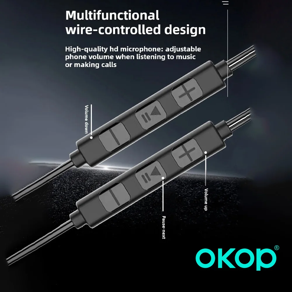 سماعات أذن OKOP يتم التحكم فيها بواسطة الأسلاك، سماعات أذن سلكية، واجهة USB-C، جودة صوت عالية بدون تأخير، سماعات أذن داخلية، سماعات أذن احترافية