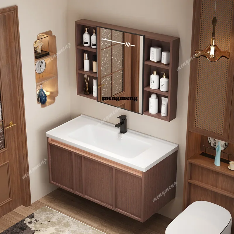 H134Retro Simple Bathroom Cabinets Aluminum Ceramic Intelligent Mirror Bathroom Cabinets Wash Up Combination Furniture Taquilla