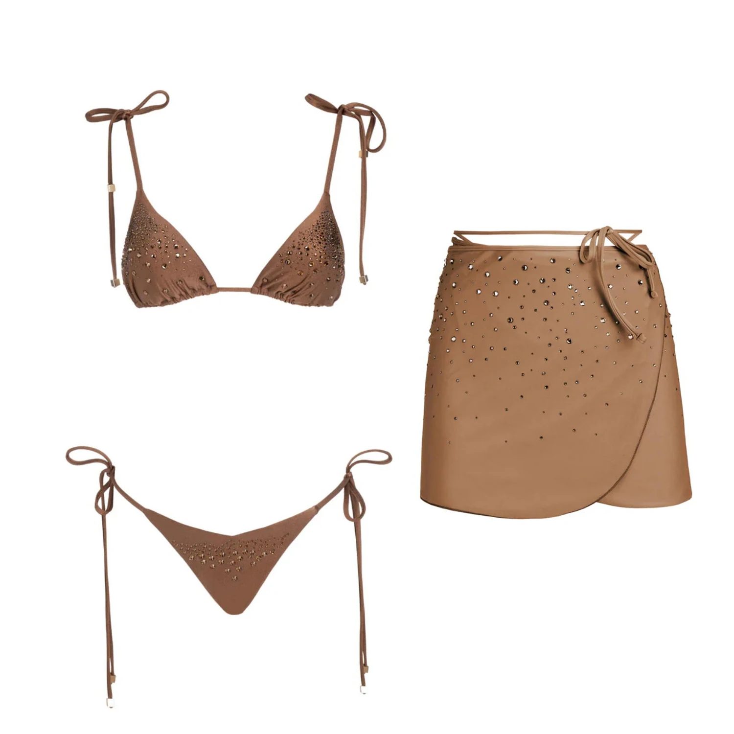 3Pcs Diamond Bikini Women Sexy Swimsuit Luxury Swimwear Bandeau Biquini Female Mini Skirt Solid Swim Suits Bathingsuit Beachwear