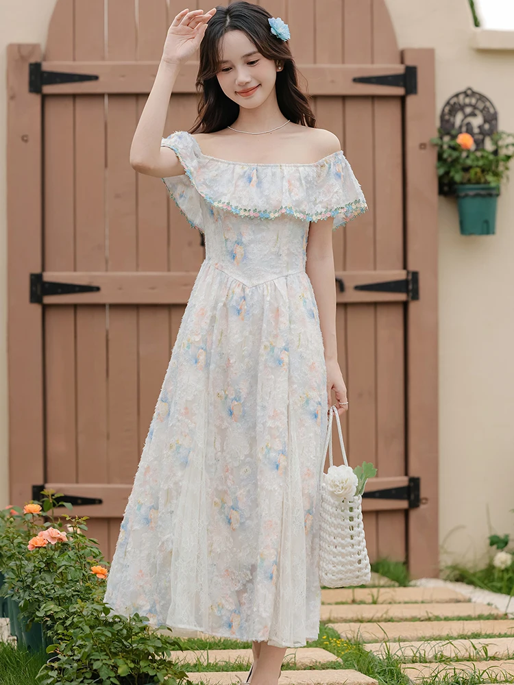 2025 Boho Floral Chic Ruffledหน้าอกห่อชุดฤดูร้อนElegant Bodycon A-Lineชุดยาวผู้หญิงใหม่เกาหลีแฟชั่นพรหมชุด