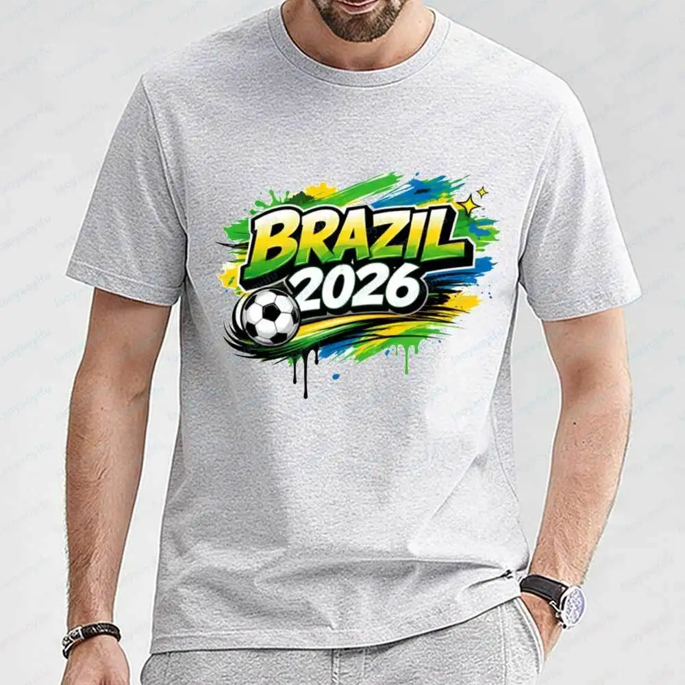 

2026 Soccer Brazil Football T-shirt Men Casual Short Sleeve Tee Breathable Cotton Summer Tops Streetwear Soccer Fans Gift Shirts