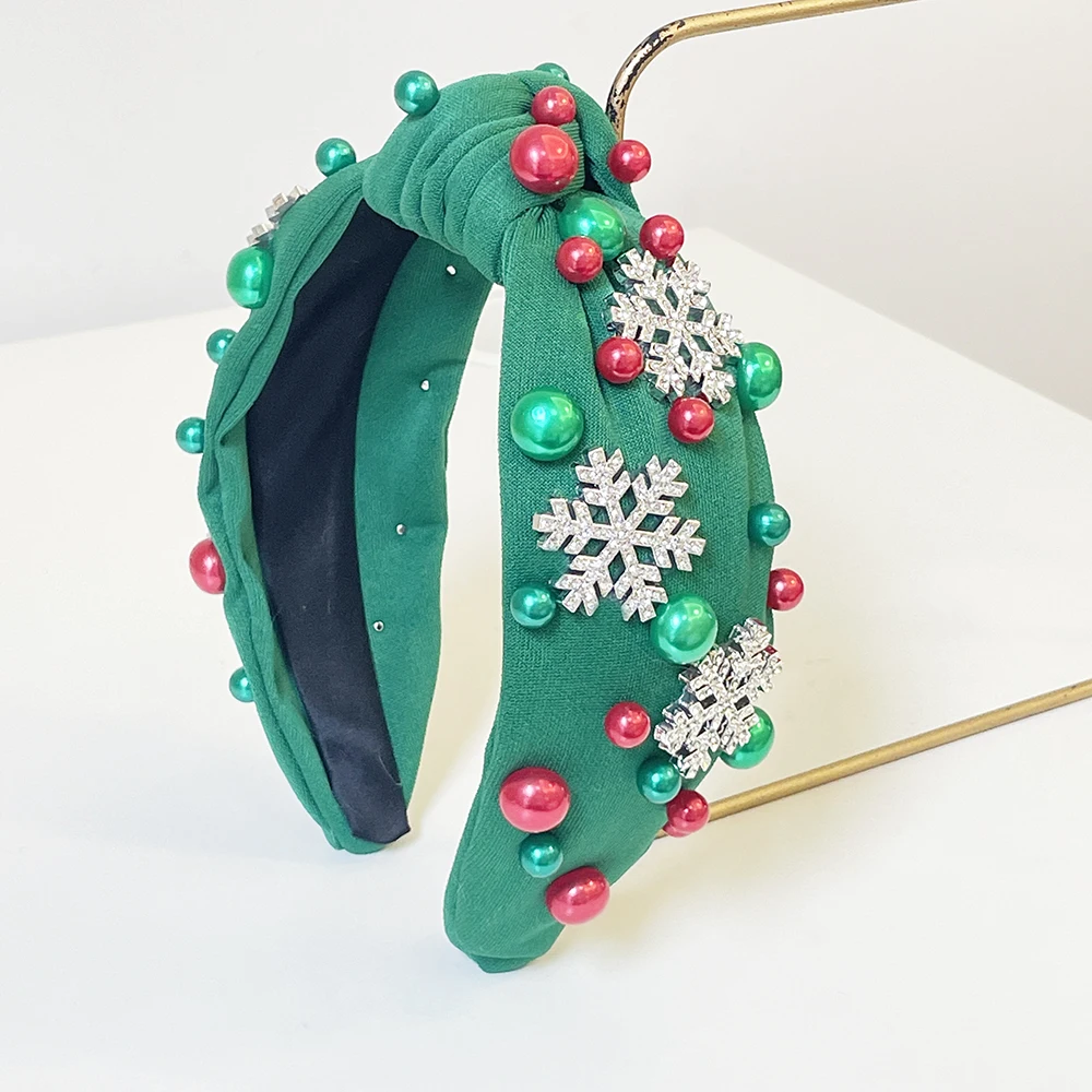 Christmas Green Pearl Snow Knot Hairband Headband Adult Hair Accessories Hair Jewley