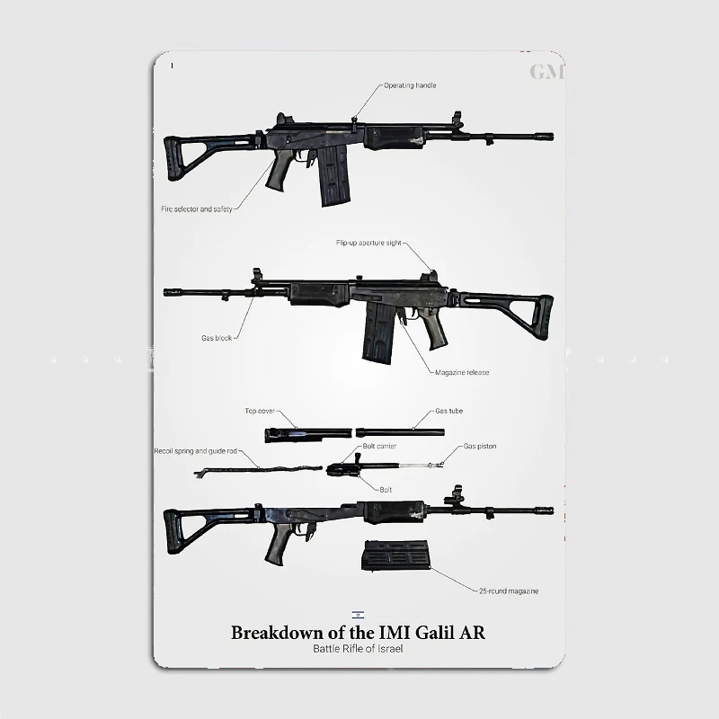 Breakdown Of The Galil AR Metal Plaque Garage Club Wall Plaque Club Home Funny Tin Sign Poster