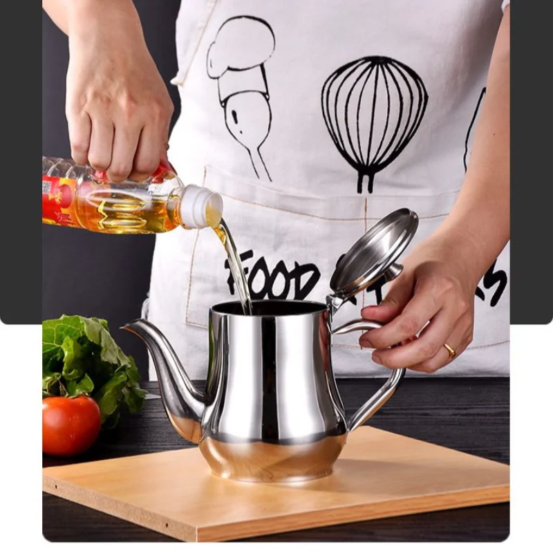 Stainless Steel Teapot with Filter Kitchen Oil Filter Pot Liquid Seasoning Container Coffee Holder Tea Kettle Kitchen Cooking