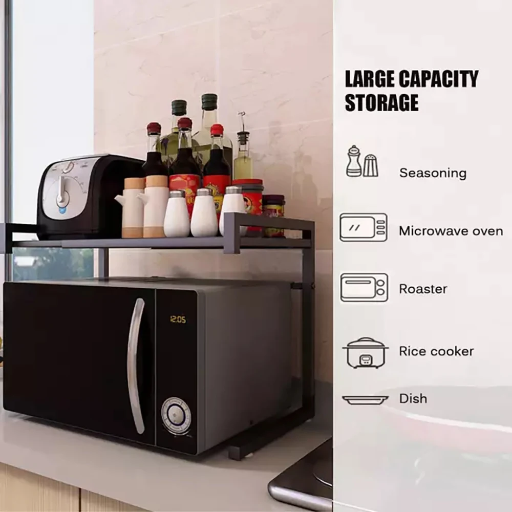 

Расширяемая полка для микроволновой печи Кухонная стойка из черной углеродистой стали