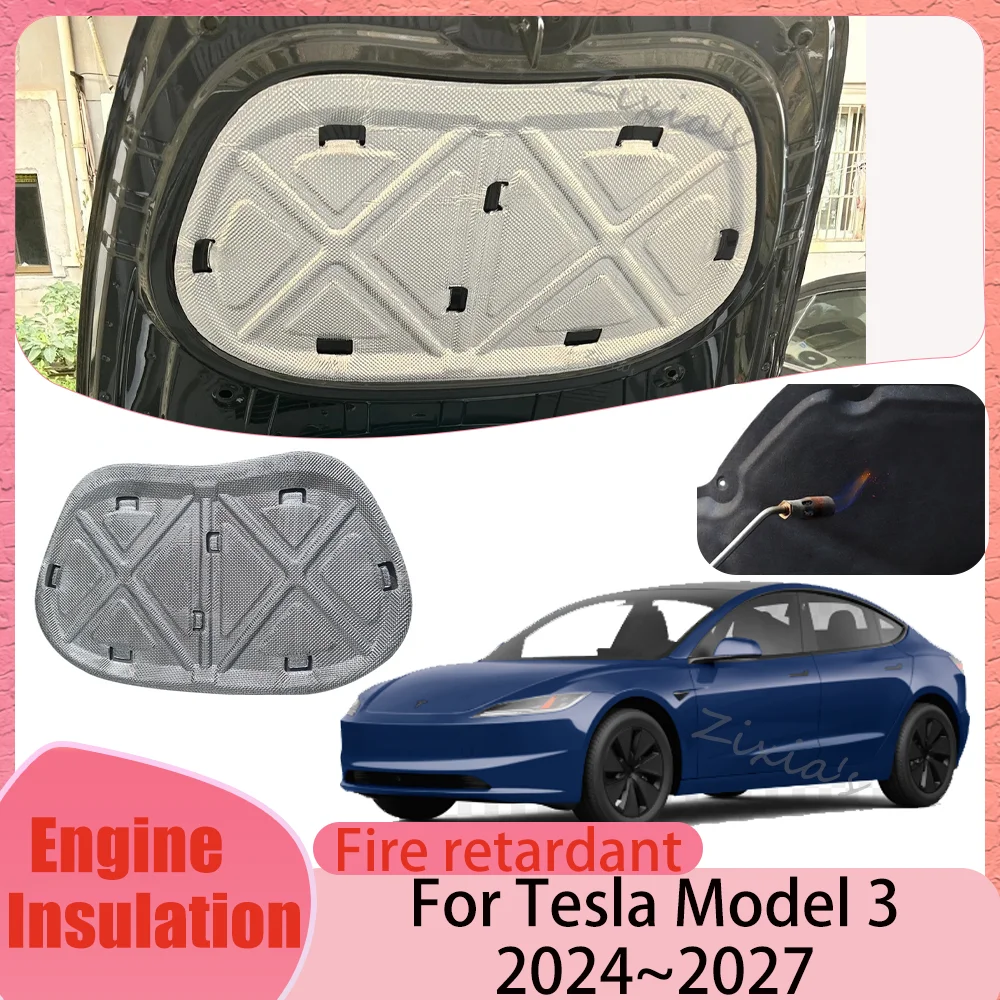 For Tesla Model 3 2024~2027 2025 2026 Car Hood Engine Linin Thermal Insulat Cotton Soundproof Mat Engine Heat Cover Accessories