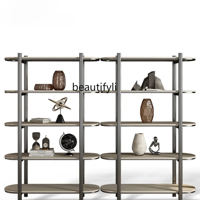 

Italian Minimalist Light Luxury Bookshelf Stainless Steel Shelf Simple High-End Creative Designer Antique Shelf Floor Shelf