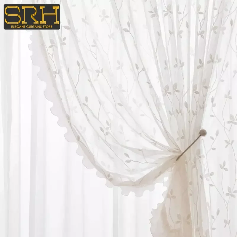 

French Lace White Tulle Curtains for Living Dining Room Bedroom Decor Cotton Linen Embroidery Leaf Flower Yarn Window Custom