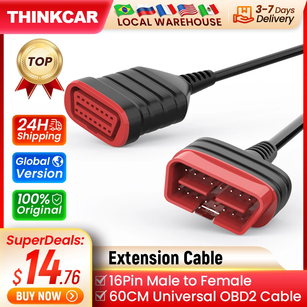 

THINKCAR ThinkDiag Extension Cable 60CM Car OBD2 Diagnostic Cable 16 Pin Male to Female Connector Auto Diagnose Line Accessories