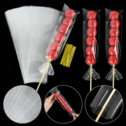 50/200pcs Transparent Flat Cellophane Bags with Twist Ties Clear Pretzel Rod Bags Packaging ICY Candy Skewers Bag Kids Gifts