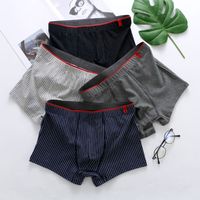 4PCS Color Blocking Stripe Men's Flat Panties Large Size Loose Men Boxer Low Waist Underpants Underwear for Man Man