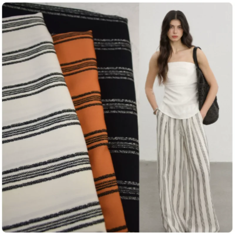 Fashion Black White Stripe Print Chiffon Fabric For Dress  Shirt Pants Suite Handmade Cloth, Soft Not Transparent, T2433