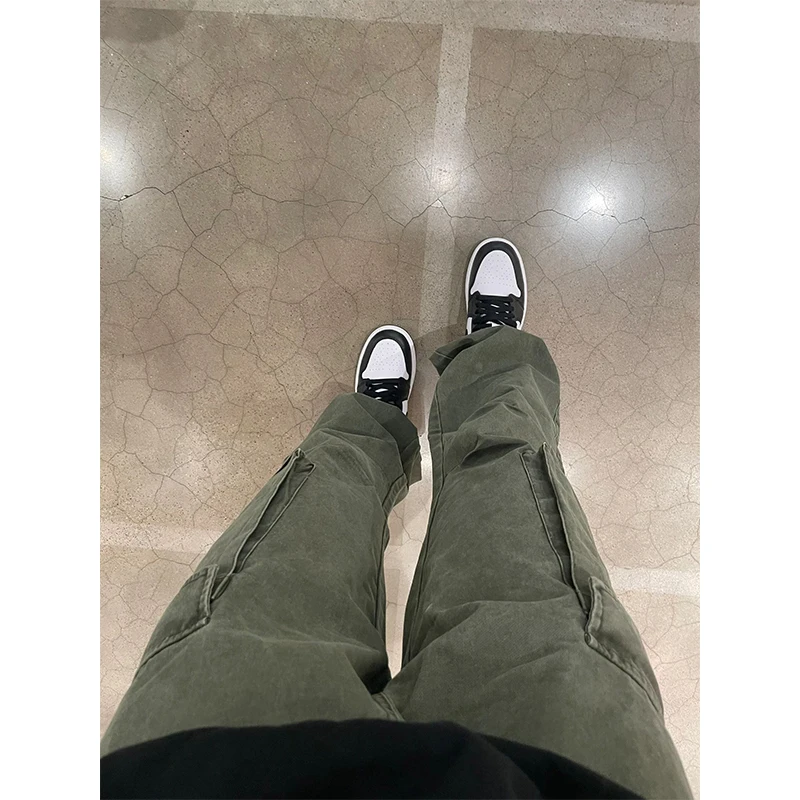 

Trendy Military een Men's Spring Autumn Loose Straight Leg Jeans Large ket Workwear Trousers Casual High Street Sle