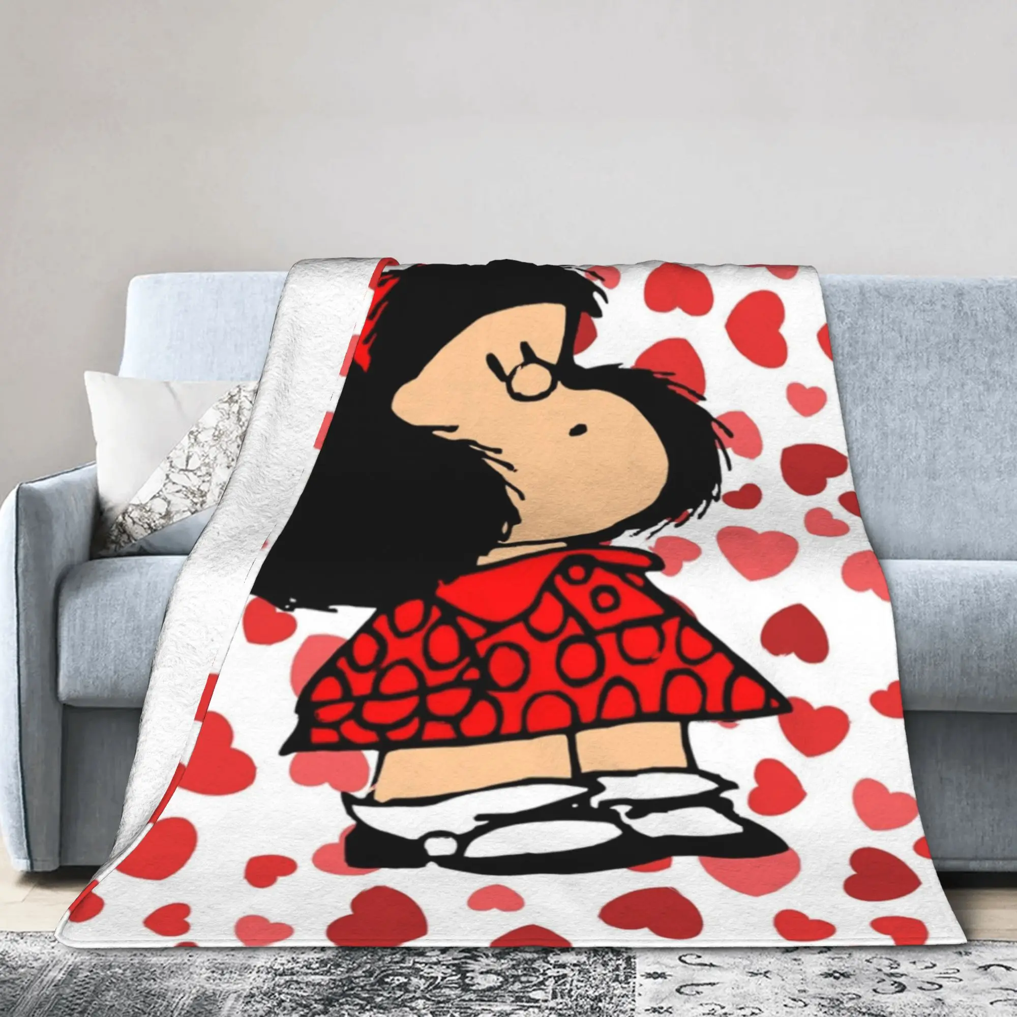 Mafaldas Blanket Cover Fleece Amine Cartoon Ultra-Soft Throw Blanket for Car Sofa Couch Bed Rug
