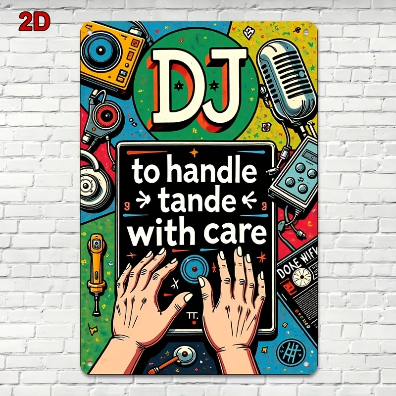 Retro DJ Music Theme Metal Wall Plaque - Vintage Studio Decor with Turntable & Mixing Console Design for Bars, Recording Stud