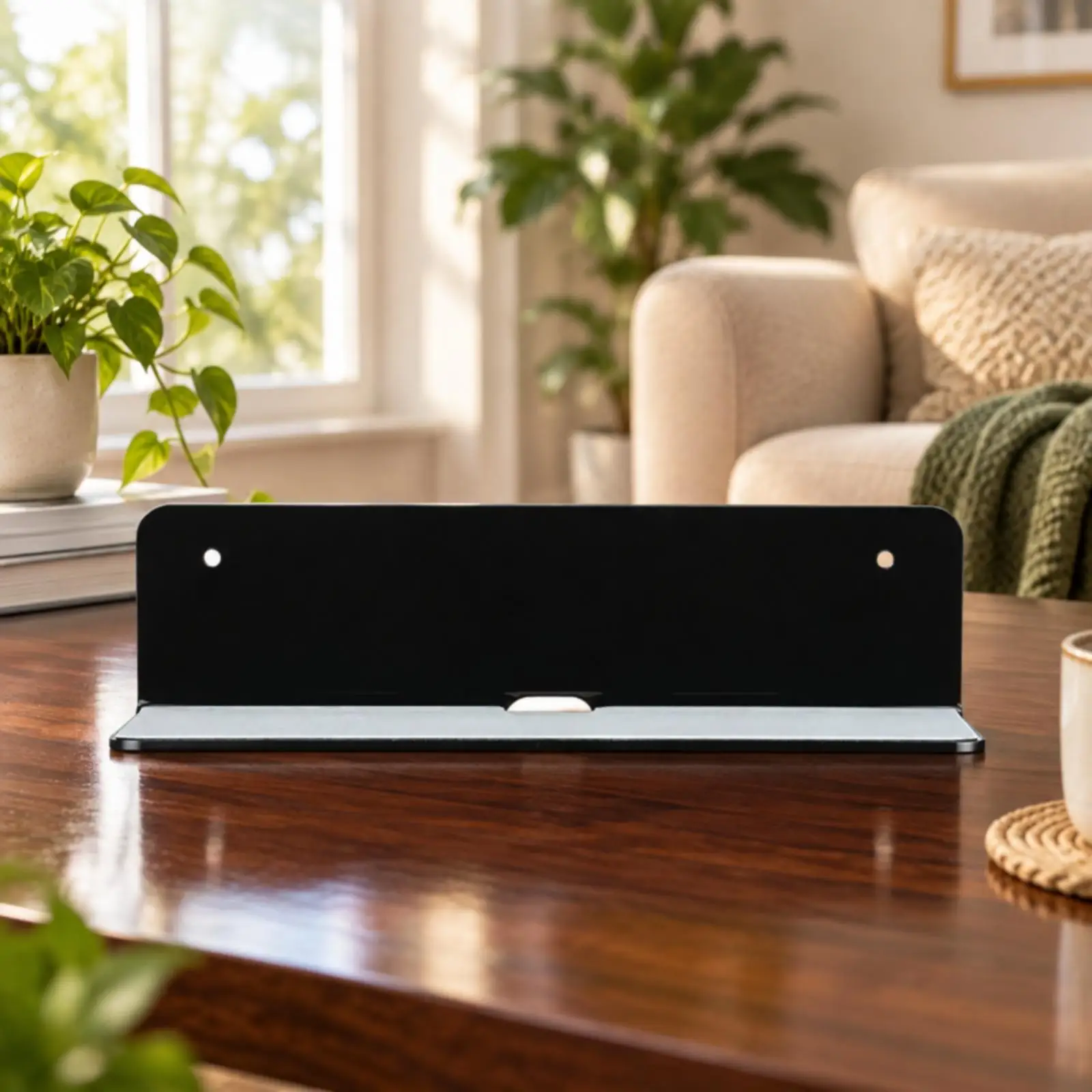 L-Shaped Wall-Mounted Shelf Compact Small Wall Shelf with Cable Notch Space-Saving Slim for Desk Area, Countertop