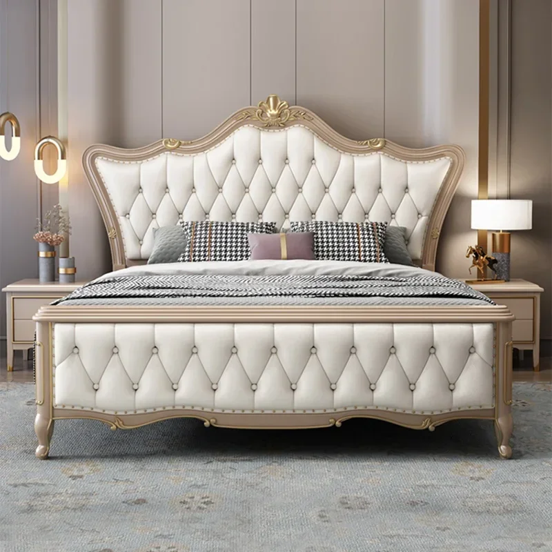 European Aesthetic Bed Marriage Queen Size Wood Princess Double Bed Modern Luxury Cama De Casal Luxuosa bedroom decoration