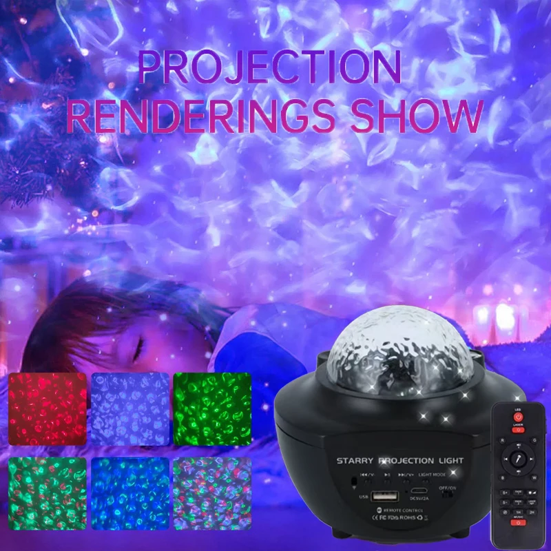 Proyektor Riak Air LED Lampu Langit Utara USB Speaker Musik Bluetooth Remote Control Putar Otomatis untuk Kamar Tidur Pesta KTV