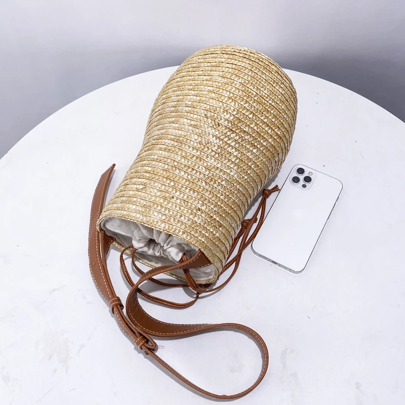 Bohemian Beach Straw Bags For Women Luxury Designer Handbag Purse 2024 New In Papyrus Woven Gourd Shape Bucket Underarm Shoulder