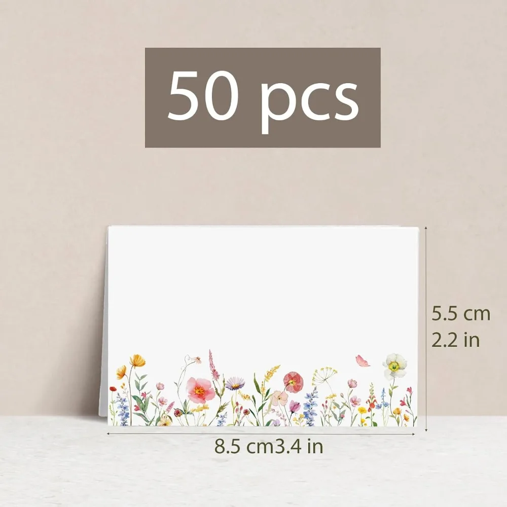 50 قطعة من بطاقات مكان الزهرة البرية لإعداد الطاولة بطاقات خيمة اسم الطاولة الزهرية لحفلات الزفاف والخطوبة وحفلات أعياد الميلاد