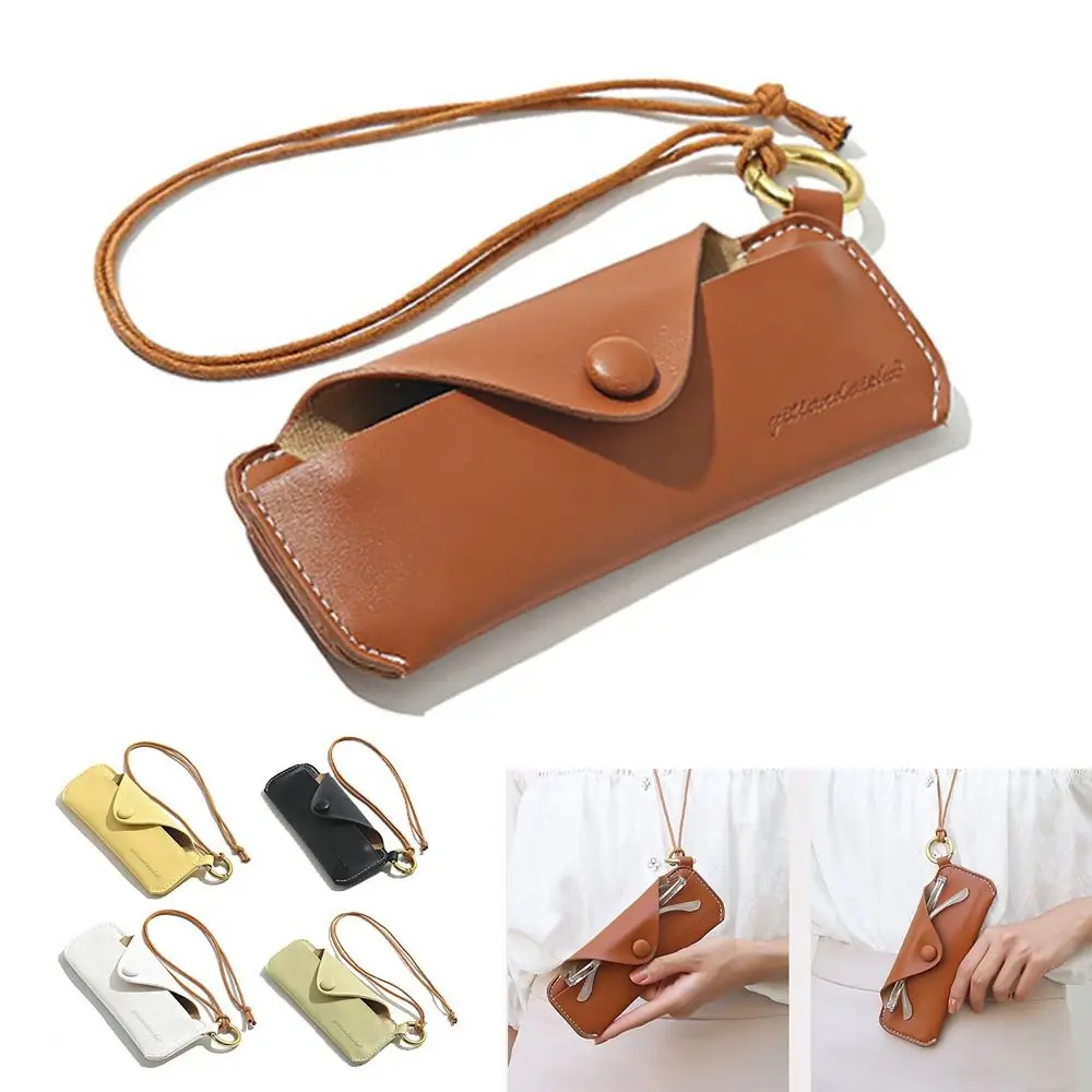 Portable With Hanging Rope Sunglasses Cases PU Leather Snap-fastener Sunglasses Bag Eyewear Protector Boys Girls