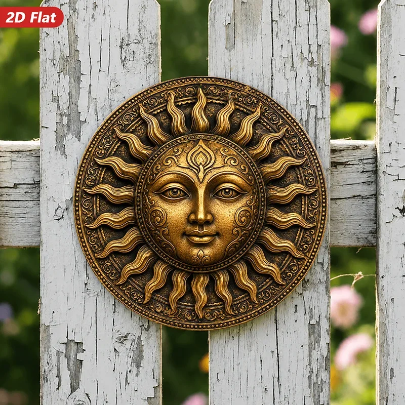 CIFBUY Ethnic Sun Face Aluminum Wall Art Waterproof Durable Metal Sign Decor for Living Room Bedroom Office Indoor Outdoor