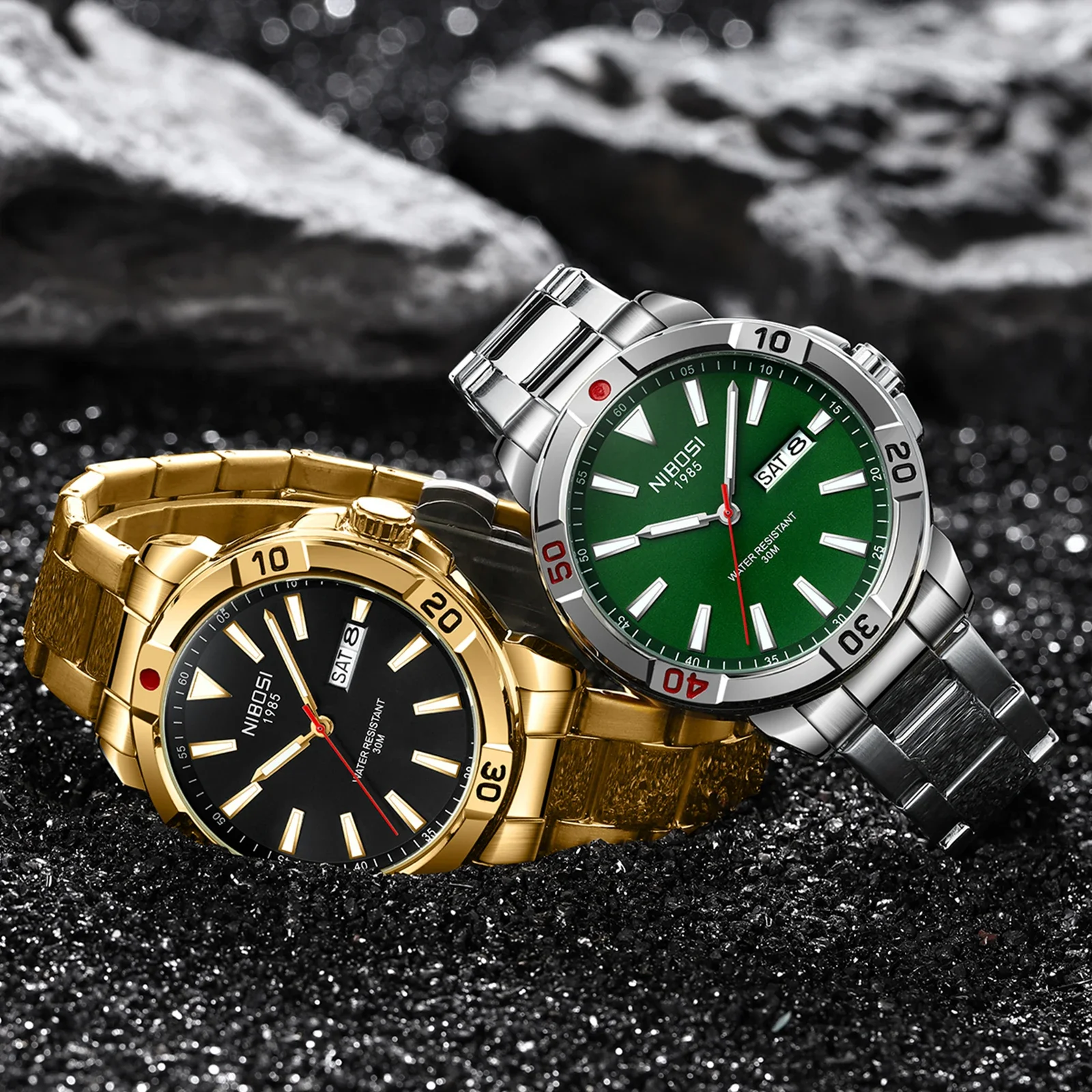 NIBOSI брендовые роскошные мужские часы из нержавеющей стали, водонепроницаемые часы с датой недели, спортивные светящиеся часы для мужчин, relogios masculino