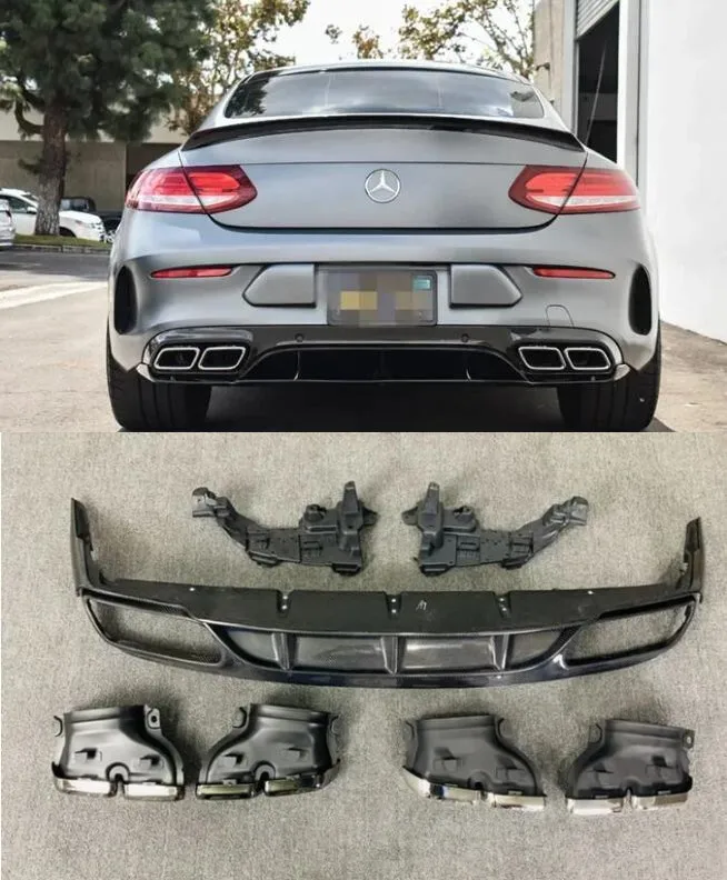 

Real Carbon Fiber Bumper Rear Lip Diffuser Trunk Spoiler Exhaust Cover Body Kit For Benz W205 C200 C260 C300 C63 Coupe 2015-2021