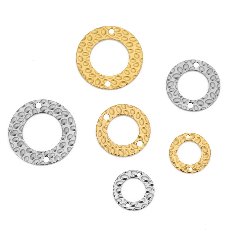 20pcs 15mm 20mm 25mm Stainless Steel Double Hole Texture Circle Ring Gold Charms Pendants Earrings Conectors for Jewelry Making