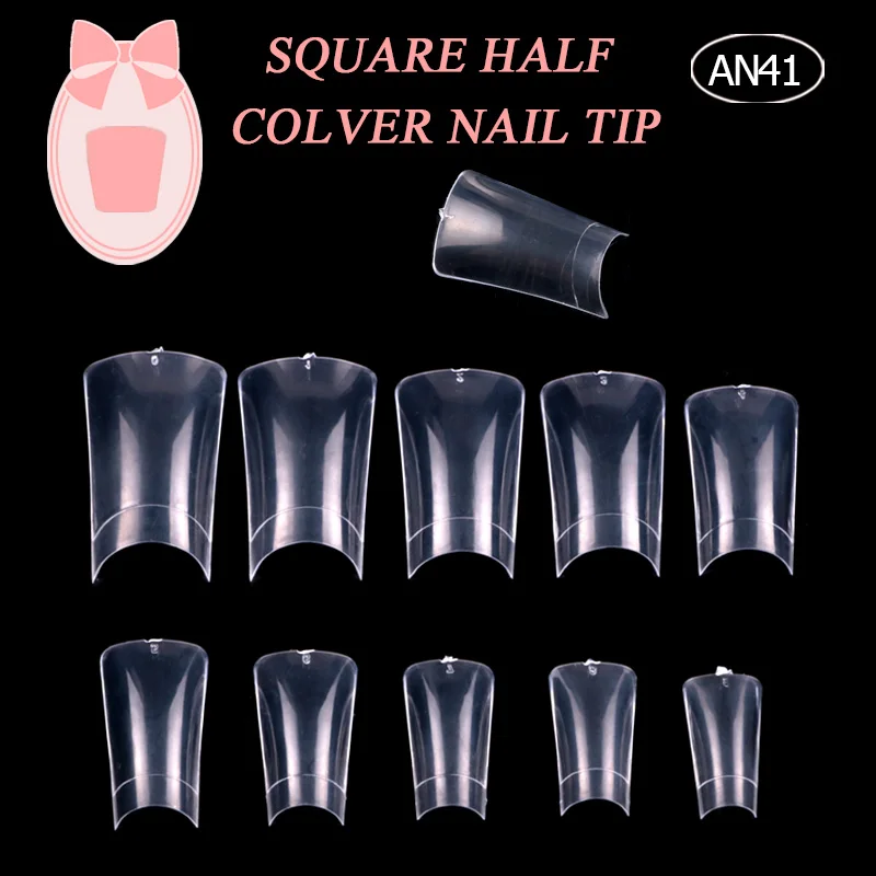 

TSZS 500pcs/bag Long-billed Duck Acrylic Half Nail Extensions Elegant Transparent Natural Half False Nail Tip French Manicure