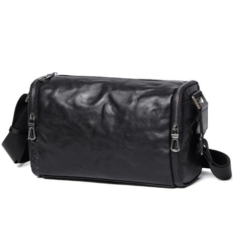 Vintage Pillow Bag, Top-Grain Leather Cylinder Crossbody, Men's Minimalist Drum Satchel, Soft Puffy Shoulder Purse