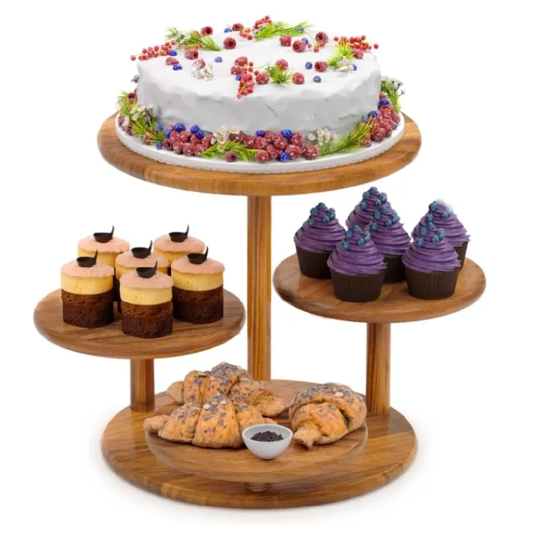 

Wooden cake stand with tiered trays Farmhouse tiered trays Round cupcake tower for parties