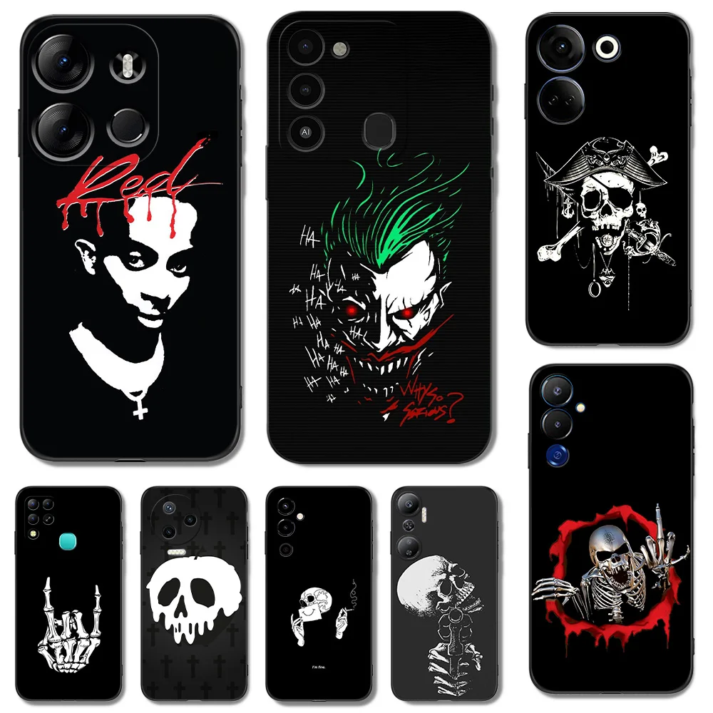 BLACK TPU CASE FOR ITEL A60 P40 VISION 5 A18 S18 INFINIX SMART 7  PLUS 7HD HOT 30 30I PLAY NOTE ZERO ULTRA 5G Mask Fingers Skull