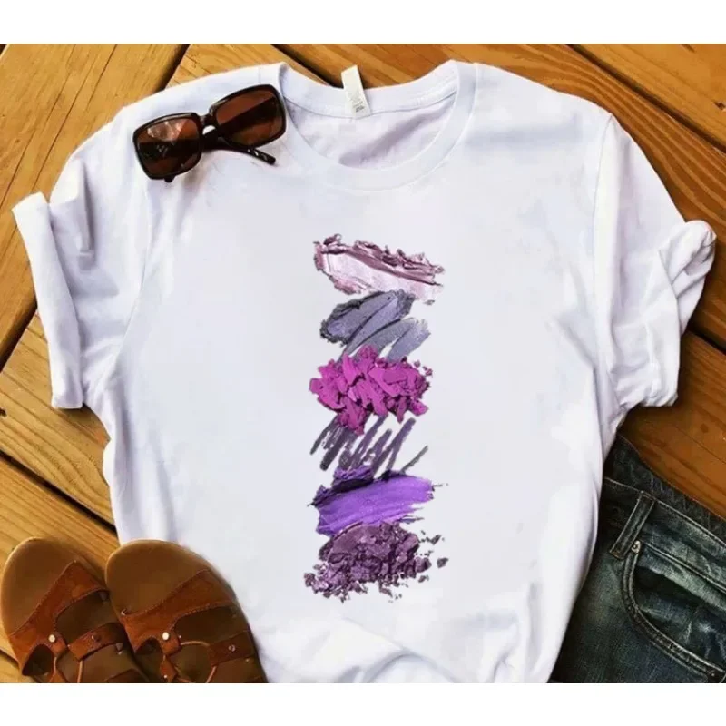 Explosive European and American Nail Polish Simple Women's Casual Cute Large Size Short-sleeved T-shirt Women Clothes Tops
