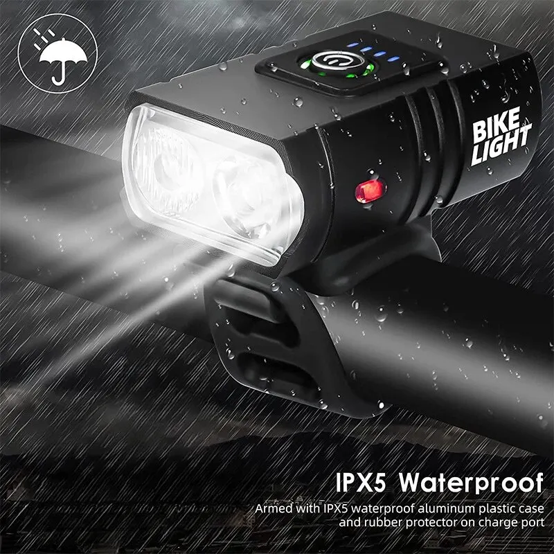 2 T6 LED Bike Light Type-C Charging Bicycle Lights Front 6 Modes MTB Flashlight Bicycle Headlight for Cycling Bicycle Front Lamp
