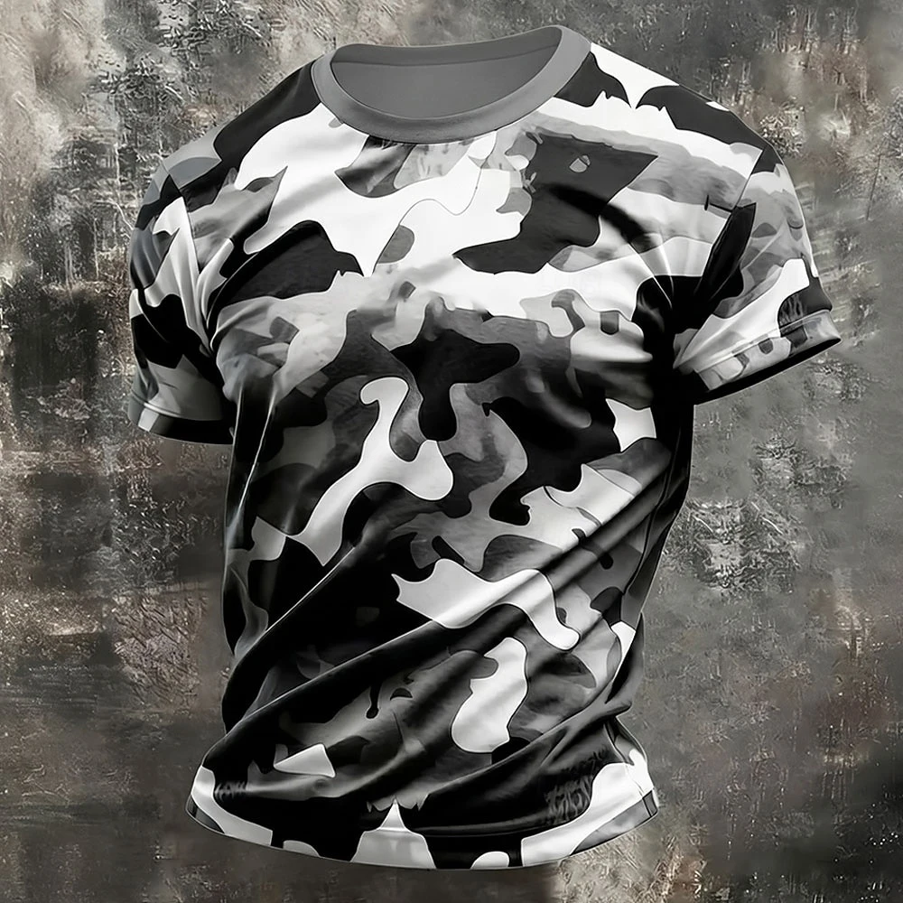 Men's Daily Orange Black Camouflage Printed Short Sleeve T-shirt Pattern Round Neck Outdoor Street Wear Summer T-shirt