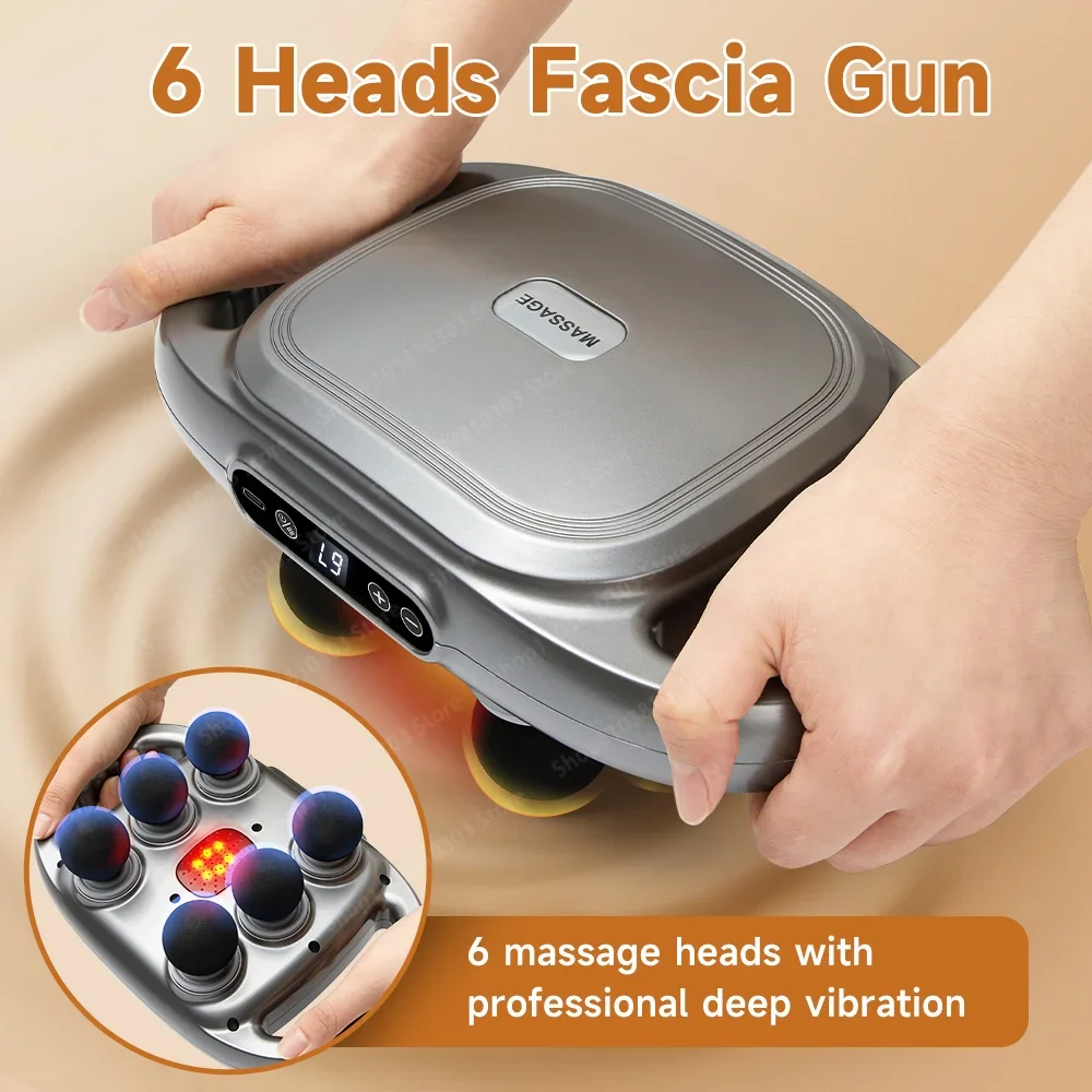 

6 Heads Electric Fascia Gun Muscle Massager Handheld Muscle Relaxation Professional Vibration Body Neck Massage Gun Relief Pain