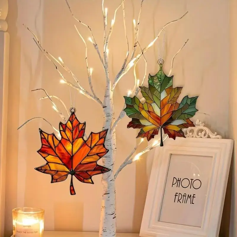 2D Flat,Thanksgiving Acrylic Maple Leaf Light Catcher, Classic Autumn Celebration Home & Door Decor,Christmas & New Year Gifts