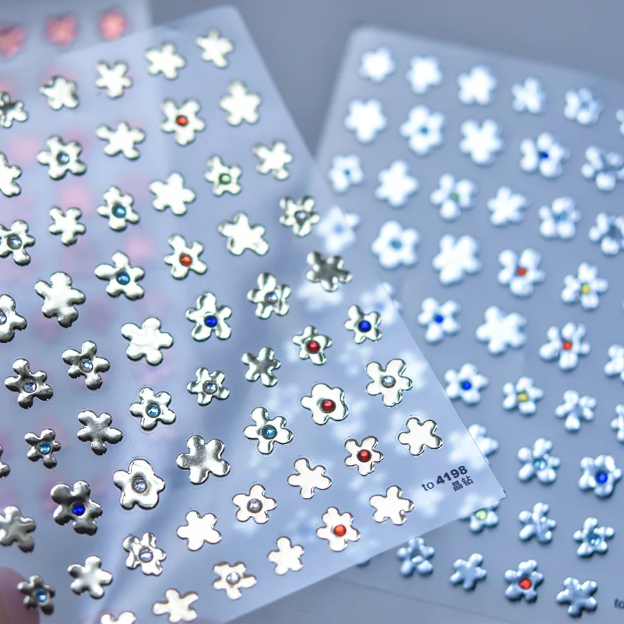 1 pezzo 5D colorato jelly flower nail sticker rosso arancione daisy flower strass laser autoadesivo nail art adesivo decorativo