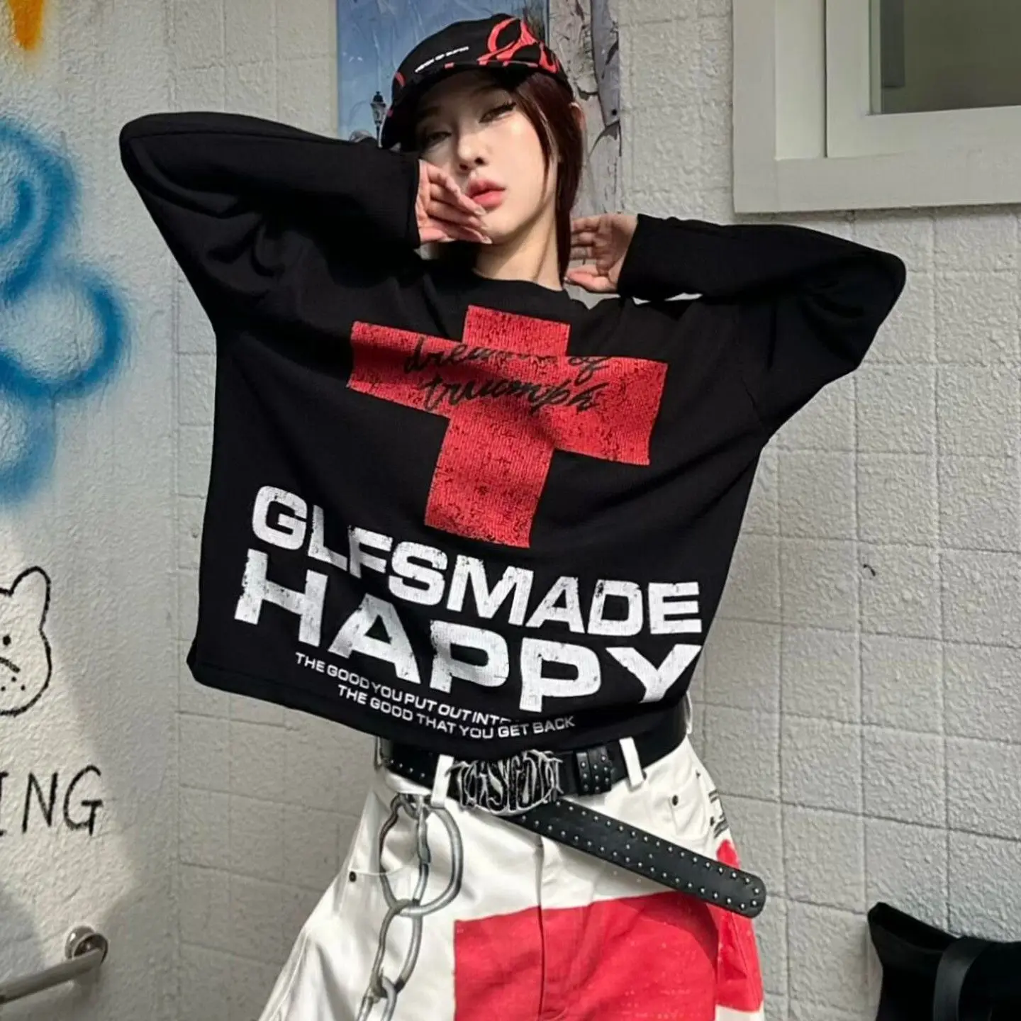 

Рубашки с принтом в стиле Харадзюку для женщин Одежда Уличная мода Хип-хоп Ретро Универсальные графические футболки Свободная женская одежда Y2k Top