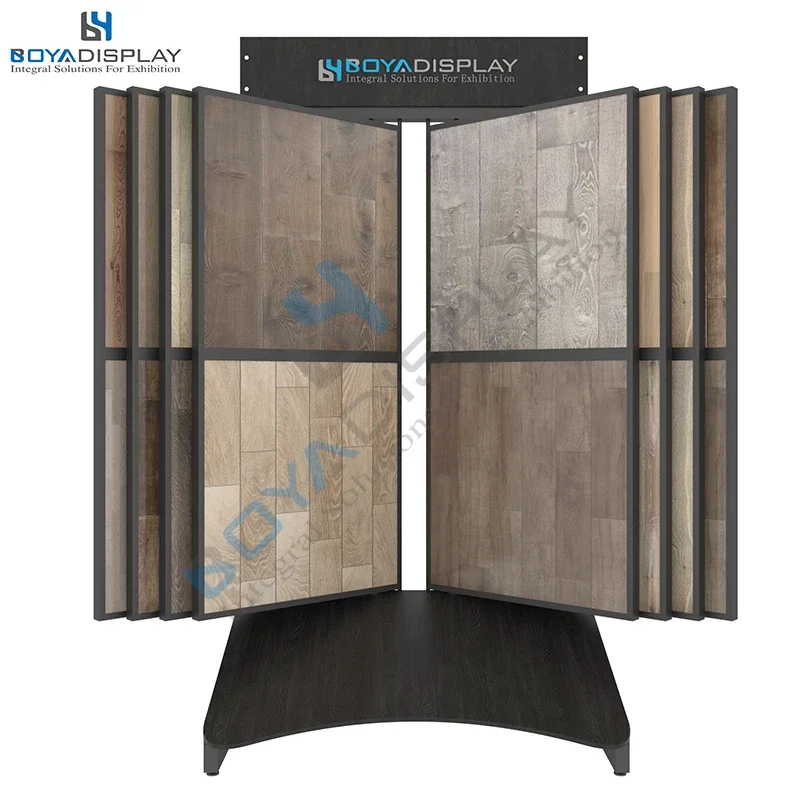 2024 Hot Selling Customized Size Book Type Page Turning Wood Flooring Display Rack Wood Laminate Lvt Sample Display Stand