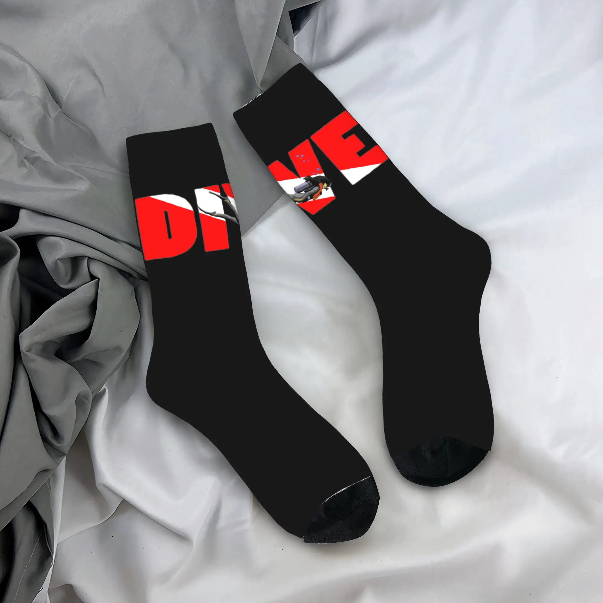 

Custom Scuba Dive Flag And Diver Men Women Crew Socks Unisex Novelty 3D Printing Diving Lover Dress Socks