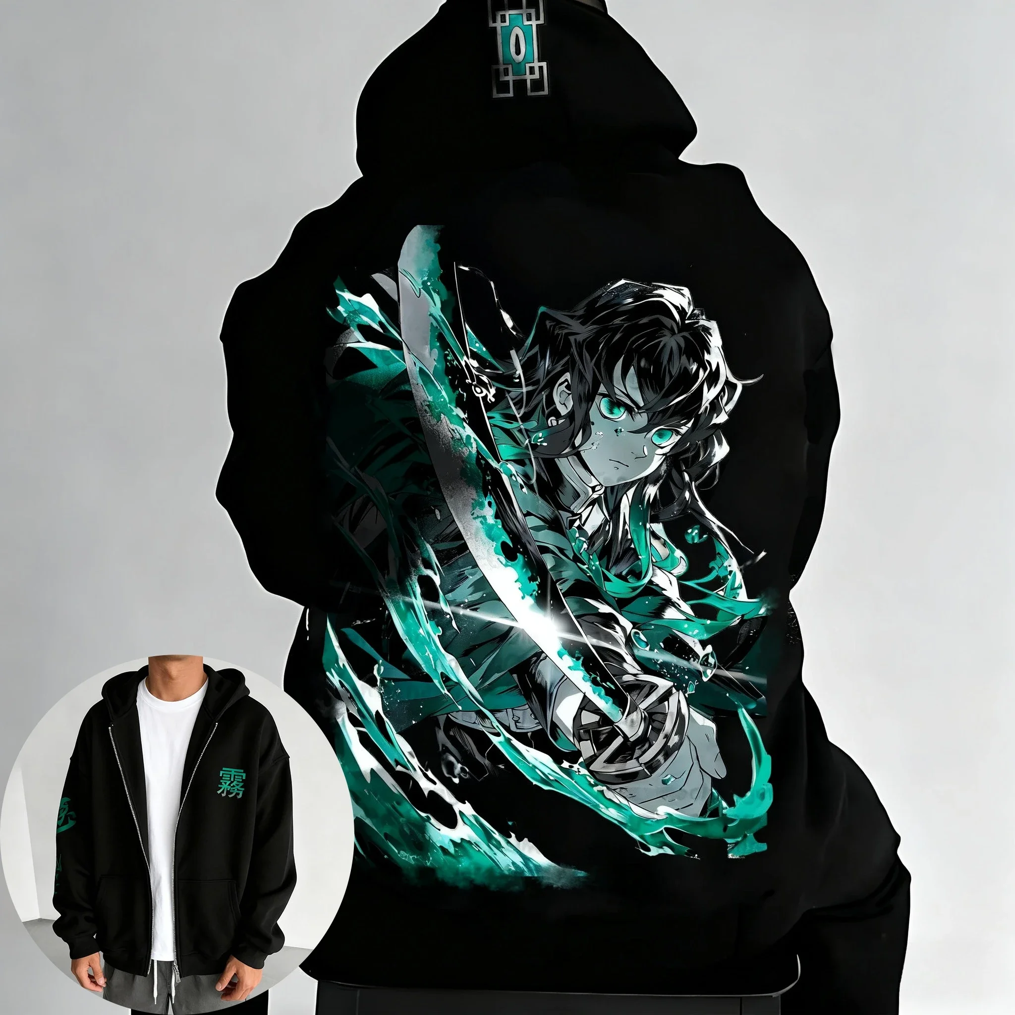 شيطان القاتل أنيمي الرجال والنساء قلنسوة بسحاب الخريف/الشتاء Tokitou Muichirou مطبوعة سترة رياضية غير رسمية #1