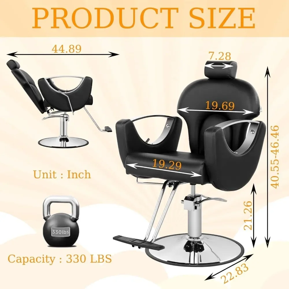 Barber Chair, 360° Swivel Adjustable Headrest Hydraulic Hair Chairs, Reclining Stylist Chairs Salon Chair