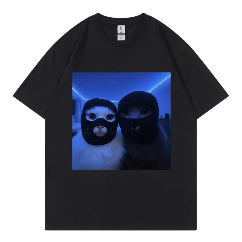Masked Thief Cat Funny Meme Graphic T Shirts Men Women Gothic Fashion Short Sleeve T-shirts Summer Casual Loose Cotton T-shirt