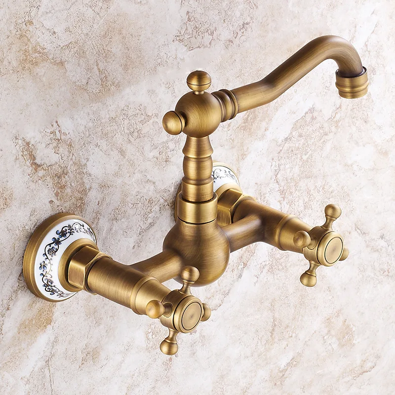 . Kitchen Faucet torneira wall mounted Antique Brass Swivel Bathroom Basin Sink Mixer Tap Crane