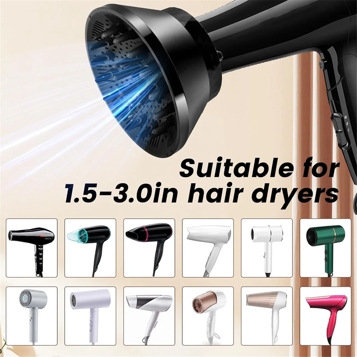 Hair Dryer Diffuser Universal Hair Diffuser Attachment for Fine Thick Curly Wave and Frizzy Hair Salon Tool with Clip